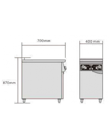 Cucina ad induzione trifase con 2 fuochi su mobile in acciaio inox - piano cottura vetroceramica - per pentole a fondo liscio