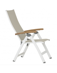 Lettino in alluminio verniciato, braccioli in teak, seduta e schienale in textilene - cm 59x71x113h