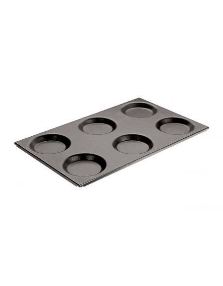 Teglia GN 1/1 per focaccine in acciaio antiaderente - 6 stampi rotondi diametro cm 12,5 - dimensione teglia cm 53x32,5