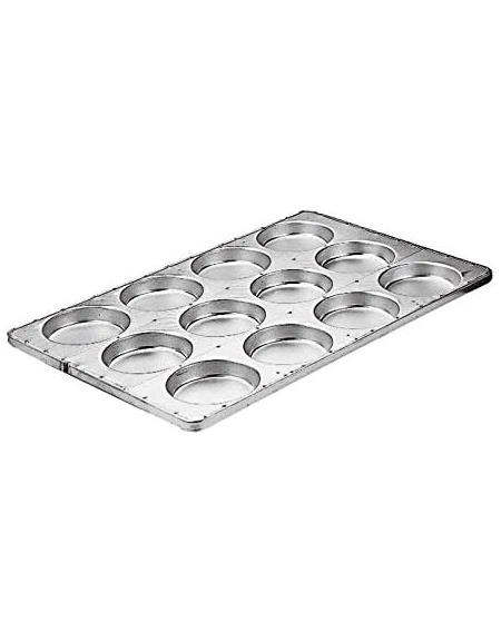 Teglia per focaccine in acciaio alluminato - 8 stampi rotondi diametro cm 14 - dimensione teglia cm 60x40x3h