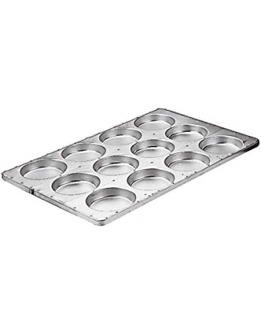Teglia per focaccine in acciaio alluminato - 12 stampi rotondi diametro cm 12 - dimensione teglia cm 60x40x3h