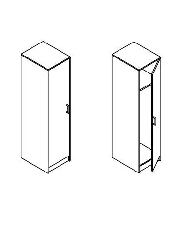 ARMADIO DEGENZA A 1 POSTO IN LEGNO MELAMINICO VARI COLORI CON 1 VANO SUPERIORE ED ASTA APPENDIABITI-CM 50,2x60x200h