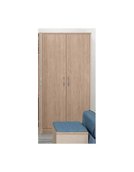 ARMADIO A 2 POSTI PER CAMERA DI DEGENZA IN LEGNO MELAMINICO CON 2 VANI SUPERIORI E ASTE APPENDIABITI - CM 100X60X205H