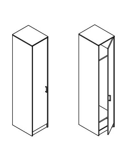 ARMADIO DEGENZA A 1 POSTO IN LEGNO MELAMINICO VARI COLORI CON 2 VANI INTERNI ED ASTA APPENDIABITI-CM 50,2x60x200h