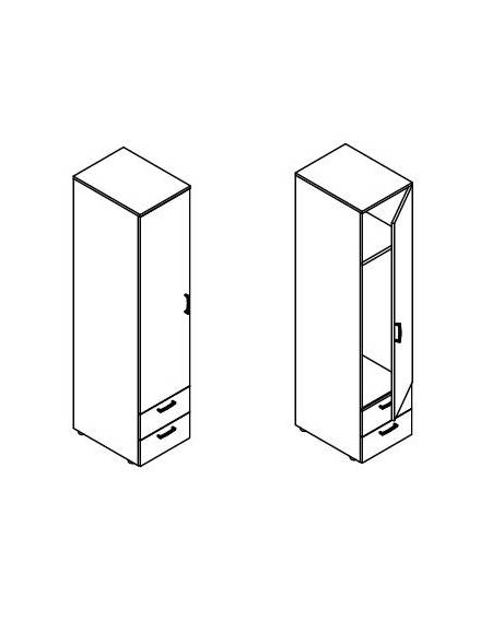 ARMADIO DEGENZA A 1 POSTO IN LEGNO MELAMINICO VARI COLORI CON 1 VANO SUPERIORE E 2 CASSETTI-CM 45,2x60199,4h
