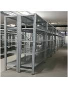 Scaffale metallico in acciaio verniciato RAL 7035 con 4 ripiani cm 120x30-Montaggio a gancio-Dimensioni esterne cm 126,4x30x200h