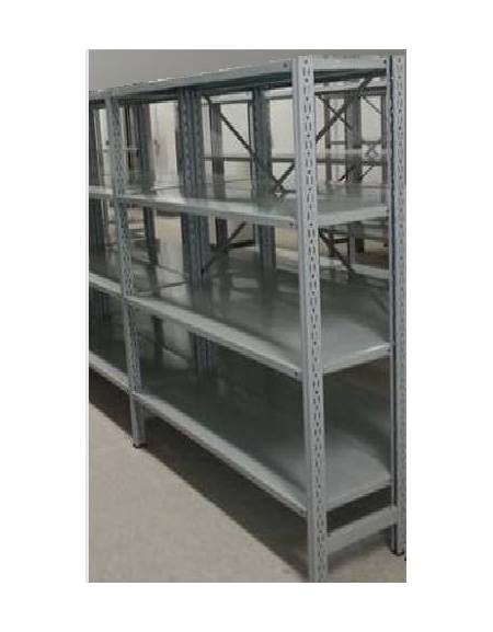 Scaffale metallico in acciaio verniciato RAL 7035 con 4 ripiani cm 70x40-Montaggio a gancio-Dimensioni esterne cm 76,4x40x200h