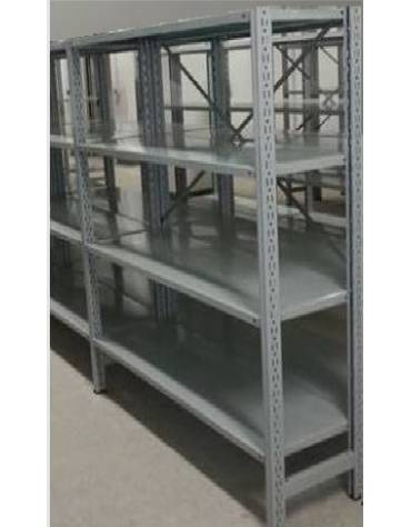 Scaffale metallico in acciaio verniciato RAL 7035 con 4 ripiani cm 120x60-Montaggio a gancio-Dimensioni esterne cm 126,4x60x200h