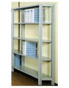 Scaffale metallico in acciaio verniciato RAL 7035 con 5 ripiani cm 70x40 - Montaggio a gancio-Dimensioni esterne cm 76,4x40x250h