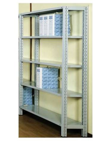 Scaffale metallico in acciaio verniciato RAL 7035 - 5 ripiani cm 120x50 - Montaggio a gancio-Dimensioni esterne cm 126,4x50x250h