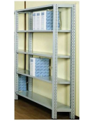 Scaffale metallico in acciaio verniciato RAL 7035 con 5 ripiani cm 70x60 - Montaggio a gancio-Dimensioni esterne cm 76,4x60x250h