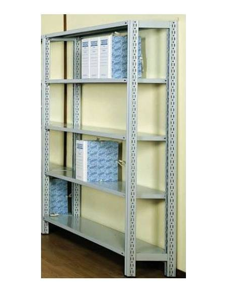 Scaffale metallico in acciaio verniciato RAL 7035 con 5 ripiani cm 70x60 - Montaggio a gancio-Dimensioni esterne cm 76,4x60x250h