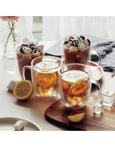 Set 2 tazze cappuccino in vetro borosilicato a doppia parete - capacità ml 200 - diametro cm 7,5 - altezza cm 9,5