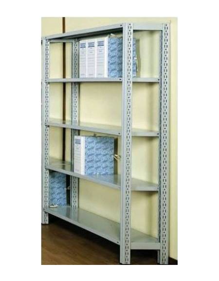 Scaffale metallico in acciaio verniciato RAL 7035 - 5 ripiani cm 120x60 - Montaggio a gancio-Dimensioni esterne cm 126,4x60x250h