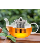 Teiera in vetro borosilicato con infusore in acciaio inox - capacità ml 900 - diametro cm 14  - altezza cm 12