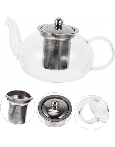 Teiera in vetro borosilicato con infusore in acciaio inox - capacità ml 900 - diametro cm 14  - altezza cm 12