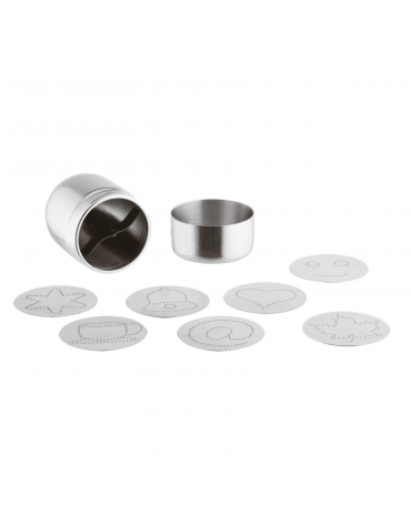 Spargicacao in acciaio inox con 7 mascherine decorative - diametro cm  6,5 - altezza cm 13