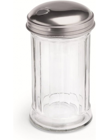 Spargizucchero in vetro con tappo in acciaio inox - Capacità ml 320 - Diametro cm 7,5 - Altezza cm 13,5