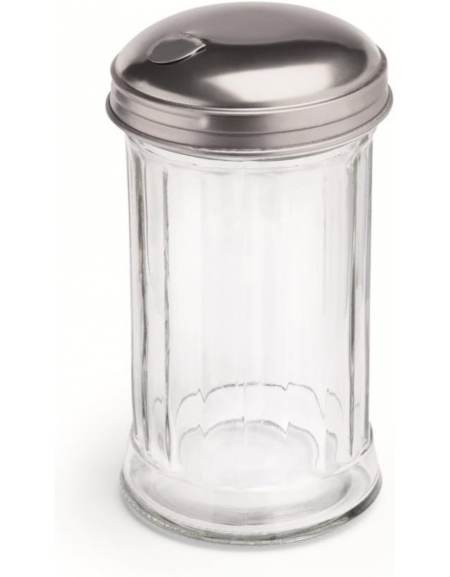Spargizucchero in vetro con tappo in acciaio inox - Capacità ml 320 - Diametro cm 7,5 - Altezza cm 13,5