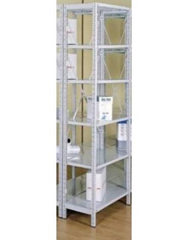 Scaffale metallico in acciaio verniciato RAL 7035 - 6 ripiani cm 100x50 - Montaggio a gancio-Dimensioni esterne cm 106,4x50x300h