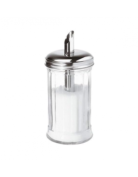 Spargizucchero in vetro con tappo in acciaio inox - Capacità ml 320 - Diametro cm 7,5 - Altezza cm 17