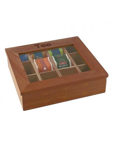 Scatola porta bustine tè in legno scuro - cm 31x28x9h