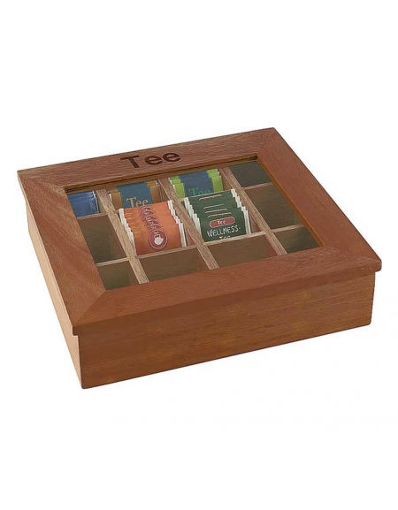 Scatola porta bustine tè in legno scuro - cm 31x28x9h