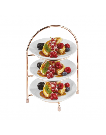 Alzata porta piatti in acciaio cromato color rame – capacità 3 piatti diametro max cm 17 – dim. tot. cm 18,5×16×26h