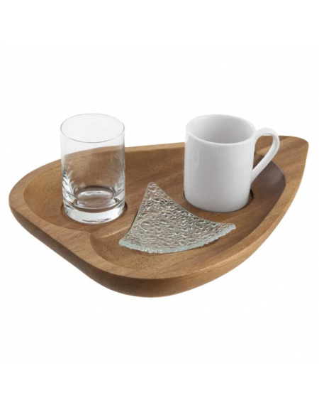 Set tazzina caffè con vassoio in legno di acacia - dim. tot. cm 25x18,7x2,5