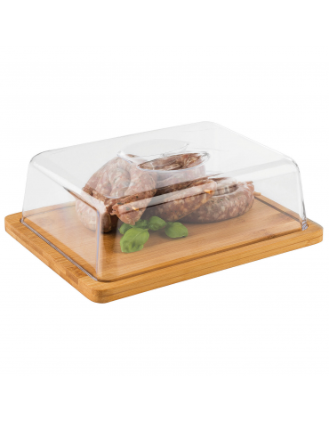 Tagliere in bambù con cloche in polistirene - cm 24x18,5x8h