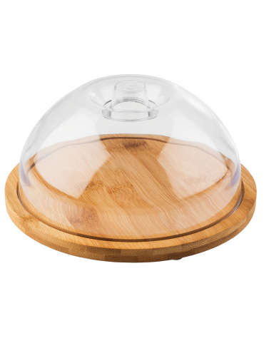 Tagliere rotondo in bambù con cloche in polistirene - diametro cm 20,5 - altezza cm 10