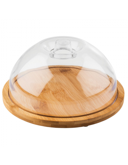 Tagliere rotondo in bambù con cloche in polistirene - diametro cm 20,5 - altezza cm 10