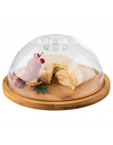 Tagliere rotondo in bambù con cloche in polistirene - diametro cm 20,5 - altezza cm 10