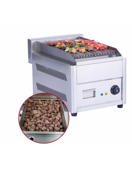 Griglia elettrica a pietra lavica da banco - piano cottura mm 390x300 - struttura in acciaio inox - mm 375x555x385h