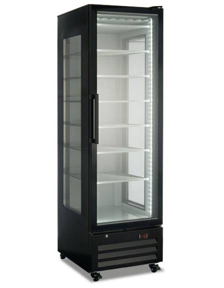 Vetrina congelatore statica negativa  -18° -23°C con 3 lati in vetro colore nero  - N° 6 Ripiani refrigeranti - cm 60x70x202h