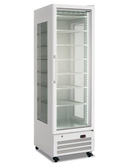 Vetrina congelatore statica negativa -18° -23°C con 3 lati in vetro colore bianco - N° 6 Ripiani refrigeranti - cm 60x70x202h