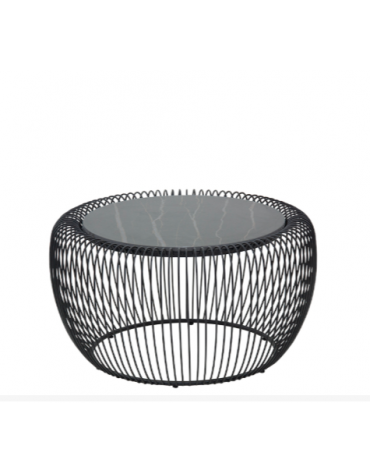 Tavolino in metallo verniciato, piano in gress - cm Ø70x39h