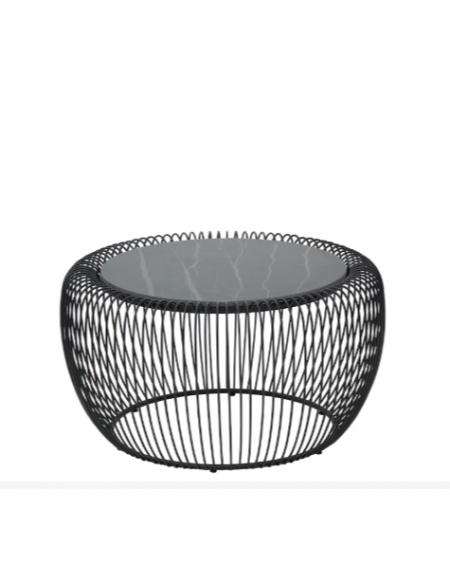 Tavolino in metallo verniciato, piano in gress - cm Ø70x39h