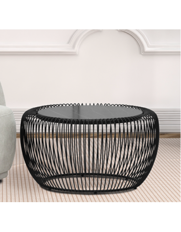 Tavolino in metallo verniciato, piano in gress - cm Ø70x39h