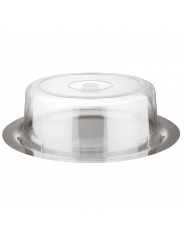 Vassoio rotondo in acciaio inox con coperchio trasparente in polistirene - diametro cm 38 - altezza cm 12