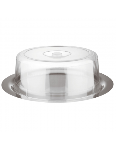 Vassoio rotondo in acciaio inox con coperchio trasparente in polistirene - diametro cm 38 - altezza cm 12