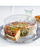 Vassoio rotondo in acciaio inox con coperchio trasparente in polistirene - diametro cm 38 - altezza cm 12