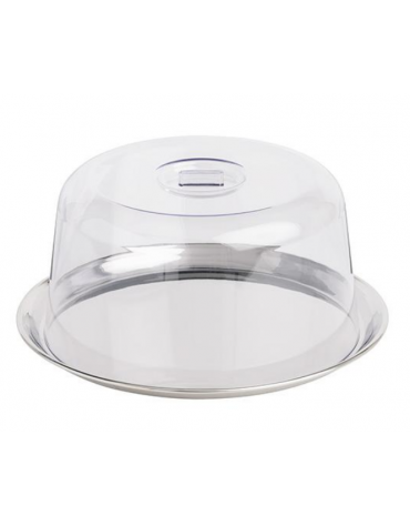 Vassoio rotondo in acciaio inox con coperchio trasparente in SAN - diametro cm 27 - altezza cm 12,5