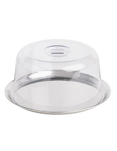 Vassoio rotondo in acciaio inox con coperchio trasparente in SAN - diametro cm 27 - altezza cm 12,5