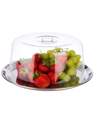 Vassoio rotondo in acciaio inox con coperchio trasparente in SAN - diametro cm 27 - altezza cm 12,5