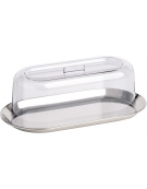 Vassoio ovale in acciaio inox con coperchio trasparente in SAN - cm 30x15,5x10,5h