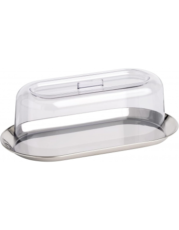 Vassoio ovale in acciaio inox con coperchio trasparente in SAN - cm 30x15,5x10,5h