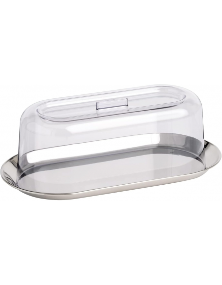 Vassoio ovale in acciaio inox con coperchio trasparente in SAN - cm 30x15,5x10,5h