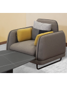 Poltrona in metallo verniciato, scocca imbottita, rivestita in tessuto- cm 84x84x79h