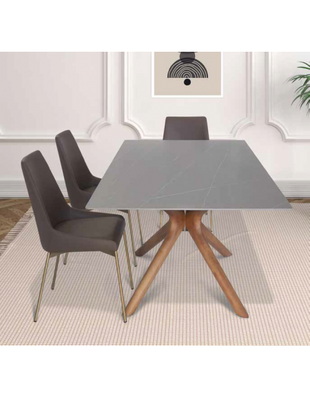 Tavolo in metallo verniciato e legno, piano in gres porcellanato smaltato - cm 200x100x74h